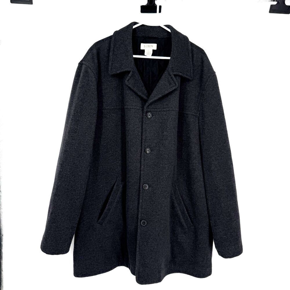 J Crew Overcoat Jacket Wool Blend HEAVY Quilted Lined Gray Long Preppy Size XL
